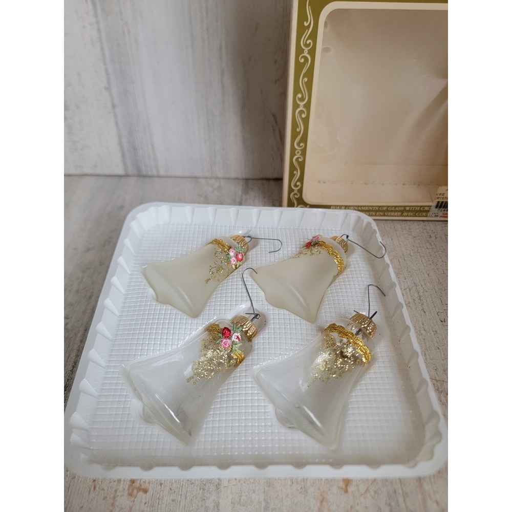 Krebs bell holding tinsel rose flower glass vintage ornament Xmas set home